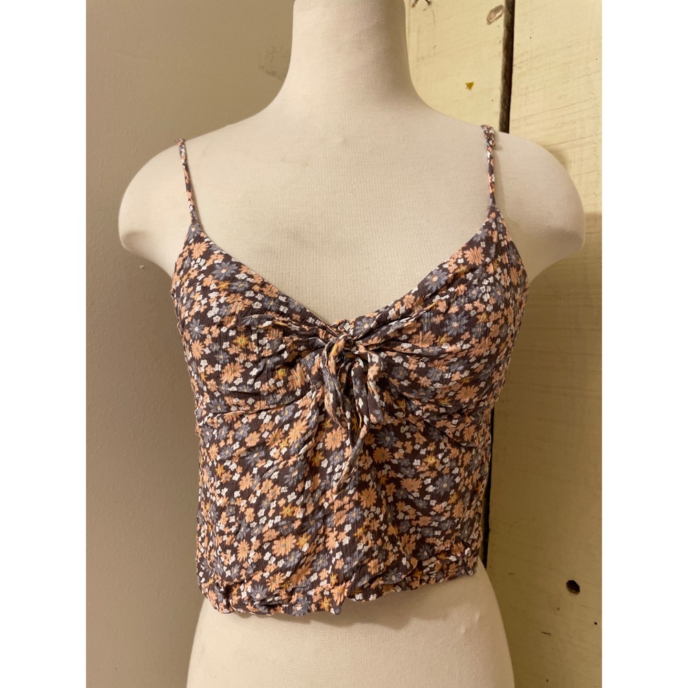 Volcom Womens Size Medium Floral Cami Crop Top Tie Front Spaghetti Strap